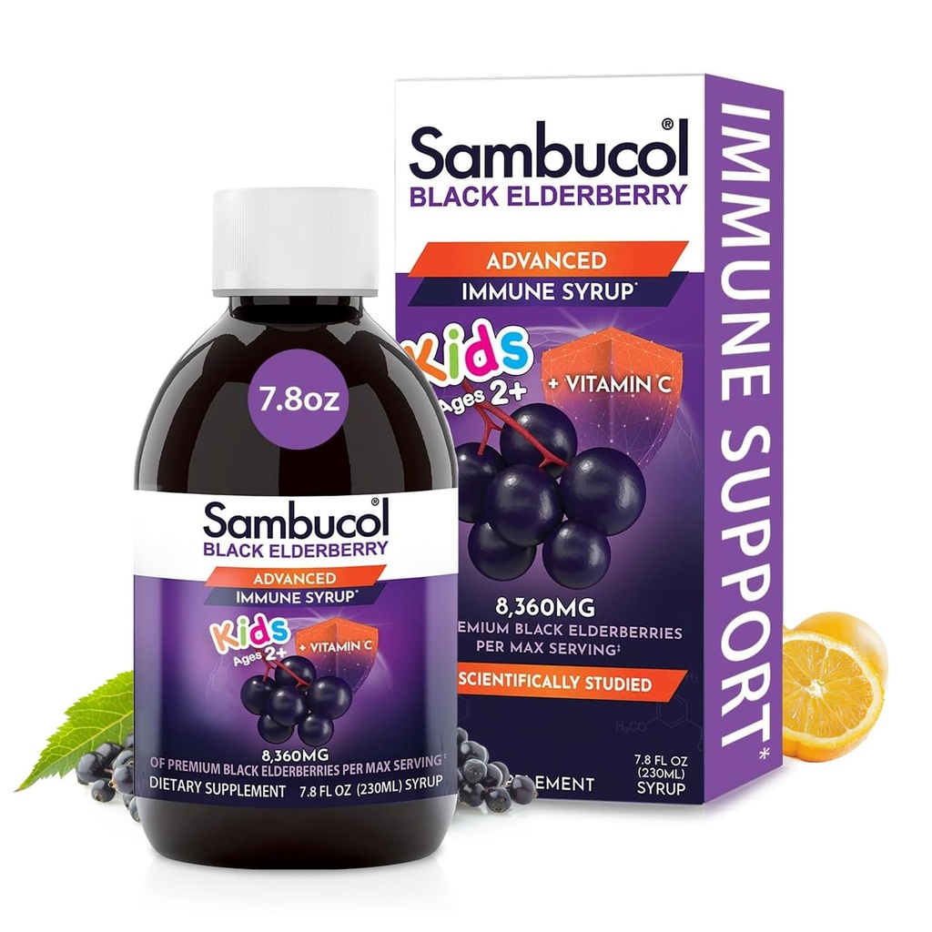 Sambucol Black Elderberry Syrup für Kinder - Elderberry Extract Kinder, Kinder Elderberry Syrup, Schwarze Elderberry für Kinder, Kinder Immununterstützung - 7.8 Fl Oz