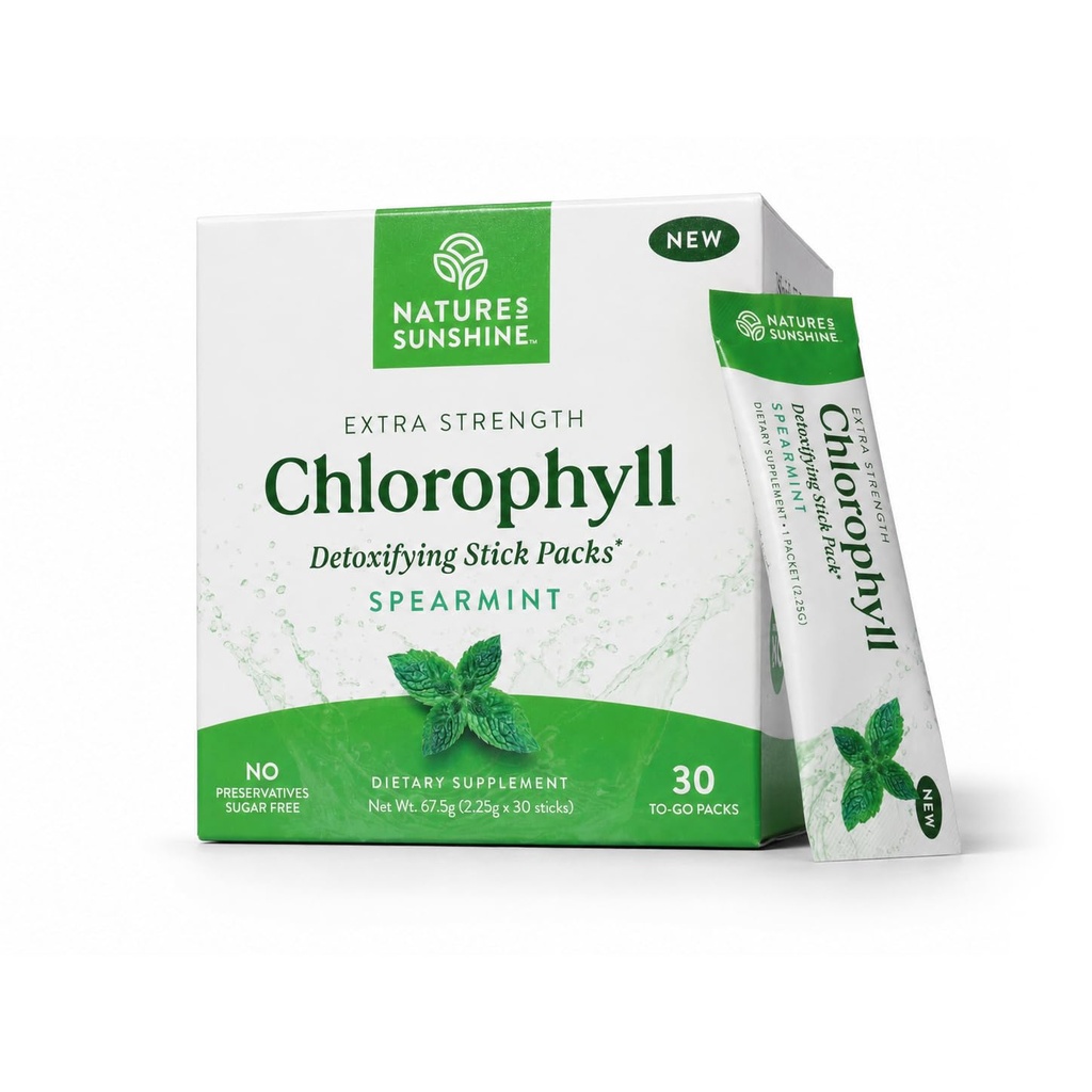 Nature's Sunshine Chlorophyll Stick Packs: Laden Sie Ihre Detox und Boost Gut Gesundheit in bequemen, leckeren Stick Packs (Spearmint)