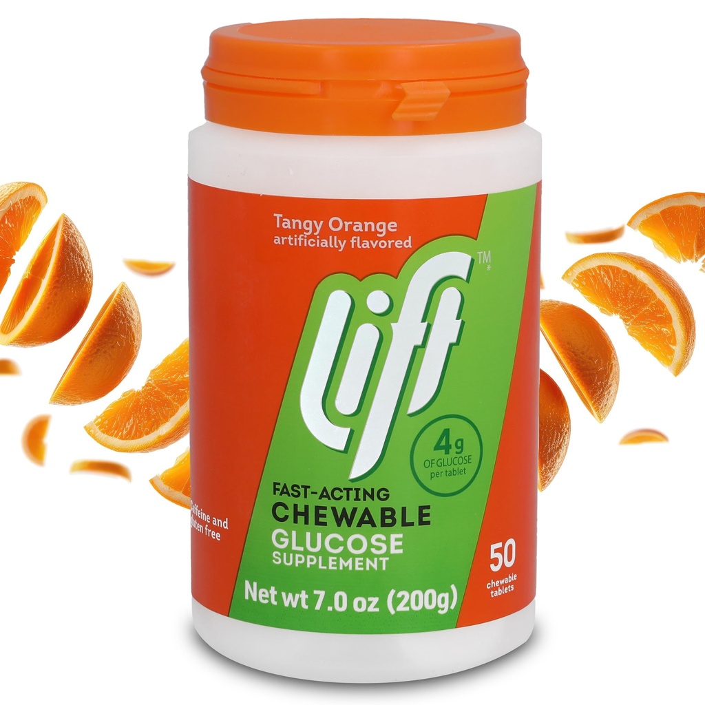 Lift Glucose Fast-Acting Glucose Chewable Energy Tablets, Orange, 50 ct Jar (Pack of 1)