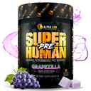 ALPHA LION Superhuman Pre Workout Powder, Beta Alanine, L-Taurine & Tri-Source Caffeina per energia e messa a fuoco, Nitric Oxide & Citrulline per pompa (21 Serve, Grapezilla)