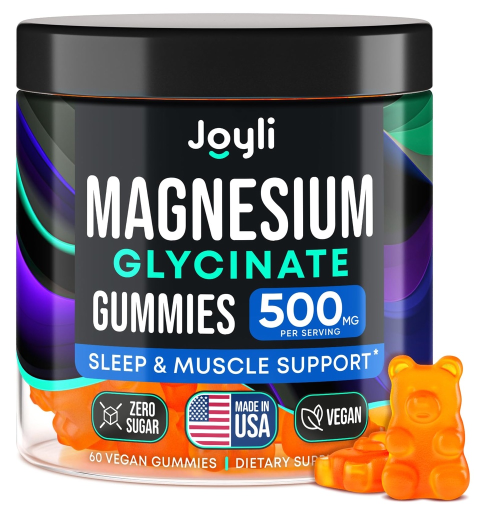 Magnesium Glycinate Gummies for Adults 500mg - Chewable Magnesium Glycinate for Kids Sleep, Glicinato De Magnesio para Mujeres, 60 Count