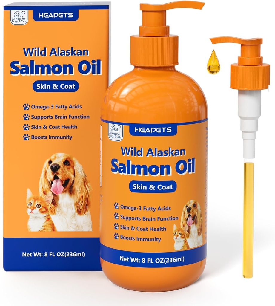 Wild Alaskan Lachsöl für Hunde & Katzen, Fischöl Omega 3 Ergänzungen mit EPA & DHA für Haut & Coat, Immune, Gehirn, Gelenk- und Herzgesundheit, Hunde & Cat Fischöl Ergänzungen mit Pumpe- 8 oz
