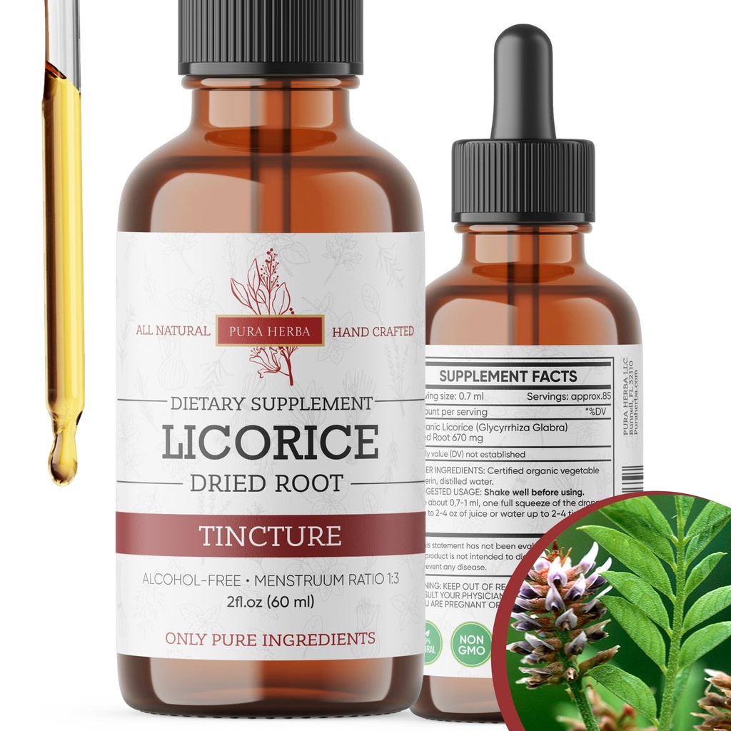 Pura Herba Licorice Root Liquid Extract | Alcohol-Free, Vegan, Non-GMO, Gluten-Free | 2 oz Liquid Herbal Organic Tincture