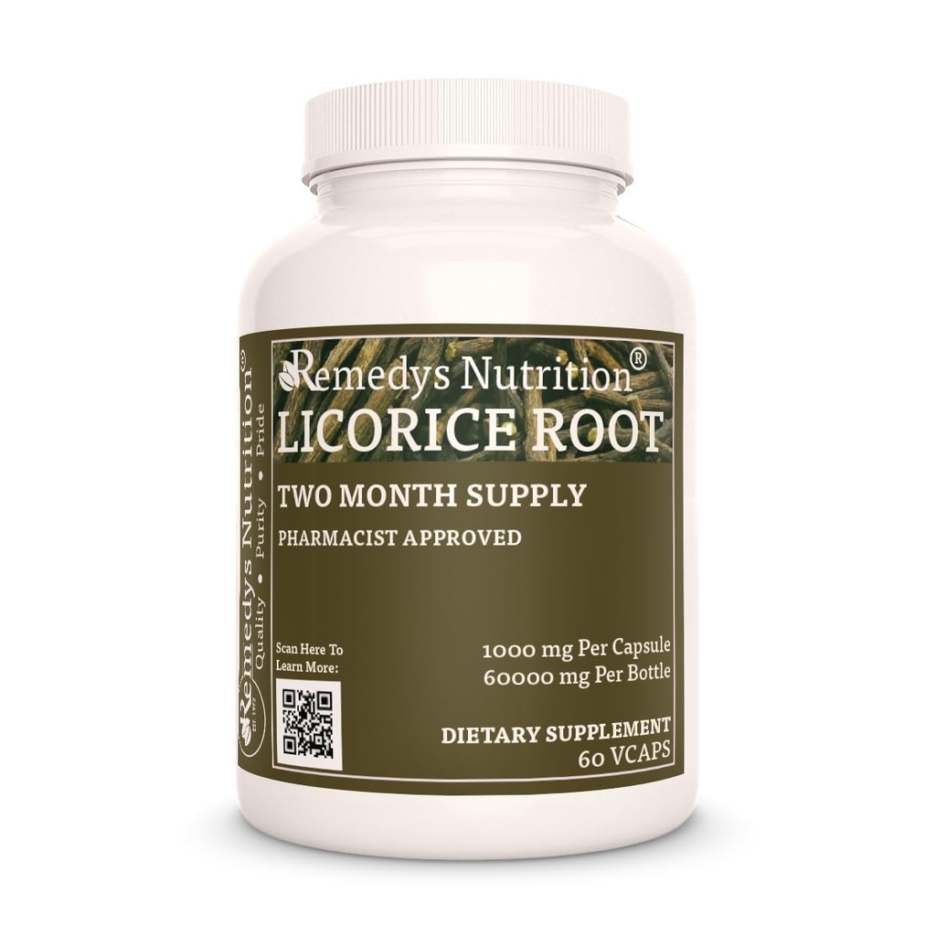 Remedy's nutrition Licorice Root | 1,000 mg, 60 Vegan Capsules Herbal Dietary Supplement | Two Month Supply