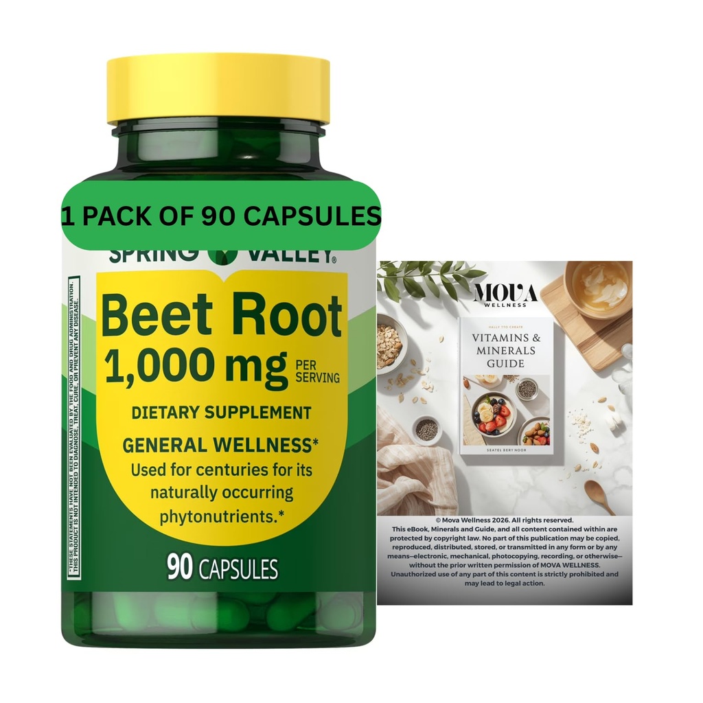 Beet Root Dietary Supplement, 1000 mg, 90 Count + complimentary Vitamins and Mineral Guide