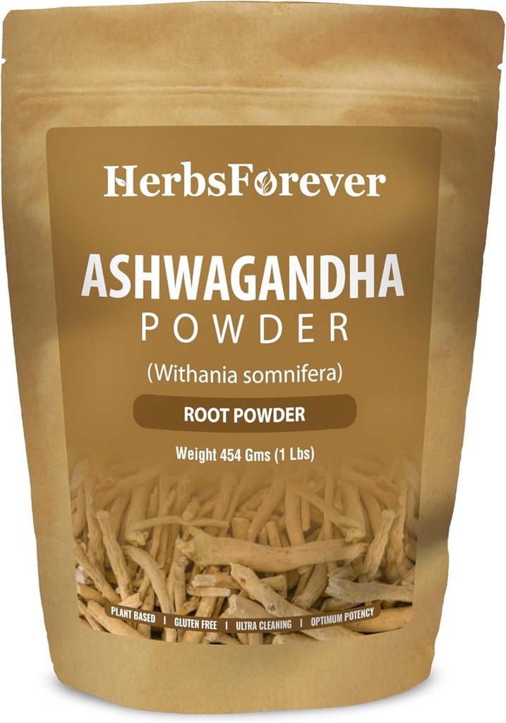 HerbsForever Ashwagandha Root Powder 454g I Winter Cherry, Non-GMO, Vegan, Gluten-Free I Ayurvedic Stress-Buster Supports Energy Booster, Vitality & Rejuvenator Total Wellness Massima resistenza