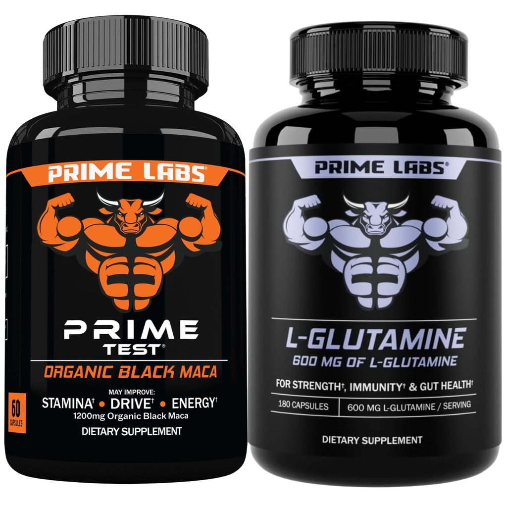 Prime Labs Organic Black Maca Capsules (60 ct) + L Glutamine (180 ct)