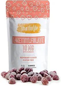 Smart for Life L-Methylfolate Gummis mit Vitamin B12 Raspberry Flavor - 10mg - 60 Gummis - Active Folate 5 MTHFR Support Supplement Professional Strength - Doctor Designed Methyl Folate