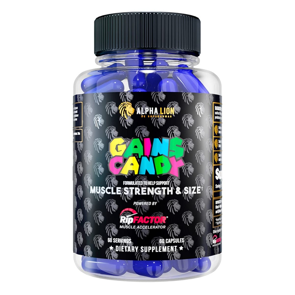 ALPHA LION Gains Candy, Ergänzung Pillen für Muskelwachstum, Größe, & Stärke, Nitric Oxid Booster, Muskelaufbau, Verwenden Sie täglich Energie & Workout Performance, 60 Kapseln (RipFACTOR®)