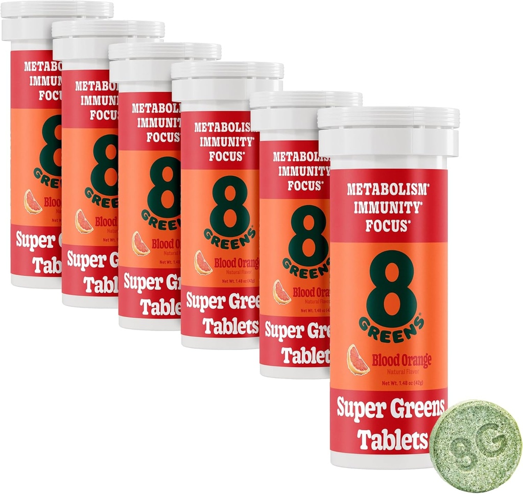 8Greens Supergreens Tablets | Super Greens Powder Superfood Tablet, Metabolism Immunity & Focus, Daily Greens Effervescent Tablets, Bio: Aloe Vera, Spirulina, Chlorella, Blut Orange, 60 Servierungen