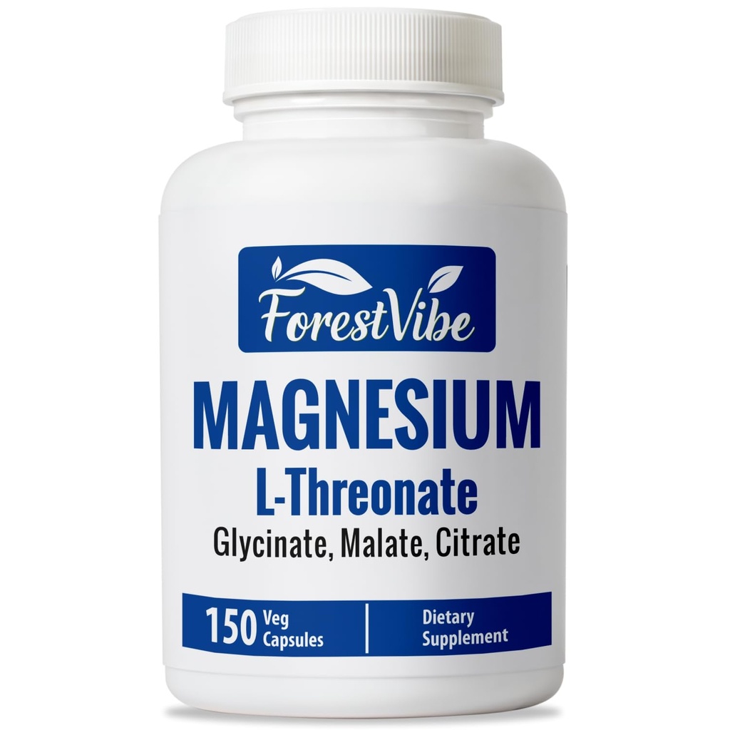 Magnesium L-Threonate, Citrate, Malate & Glycinate, 150 Chelated Pills, High Absorption Magnesium Supplement for Women and Men, Extra Strength Complex Capsules, Non-GMO & Gluten Free