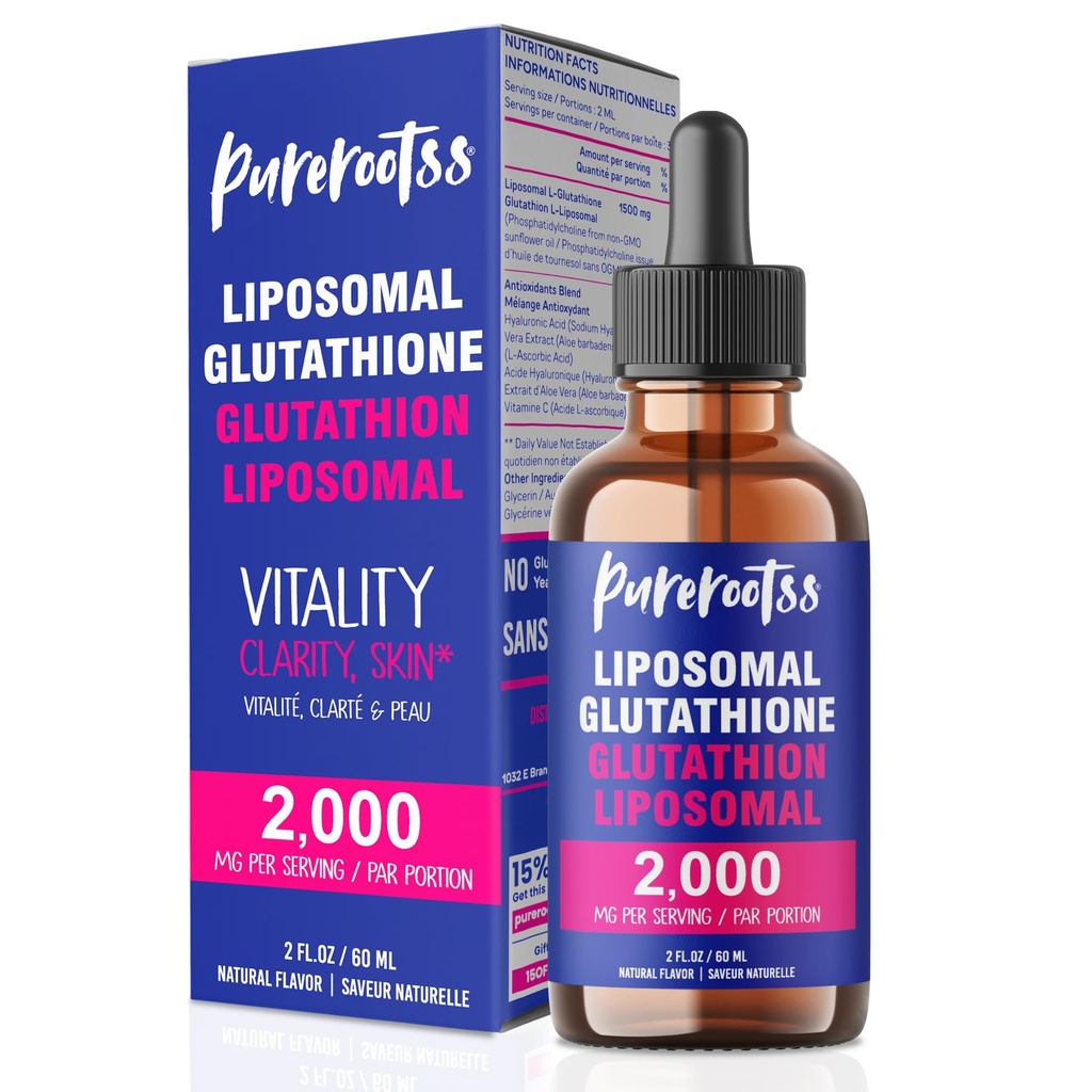 Liposomal Glutathione Liquid Supplement, 98% Absorption, with Vitamin C, L- Glutathione, 2 Fl Oz (Pack of 1)