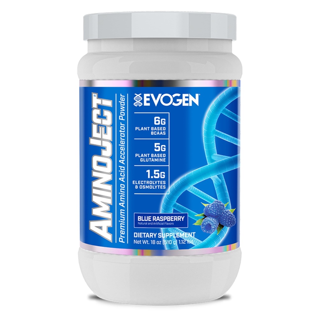 Evogen AminoJect - Premium BCAA Powder & EAA Recovery Formula with Electrolytes | Amino Acids Supplement for Muscle Growth, Hydration, & Recovery | Blue Raspberry | 30 Servings