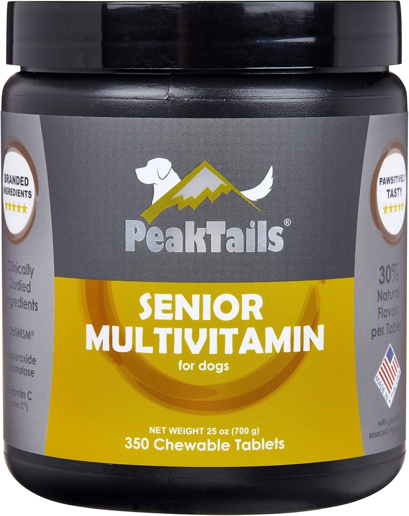Senior Multivitamin für Hunde – 350 Kautabletten mit MSM, Superoxid Dismutase