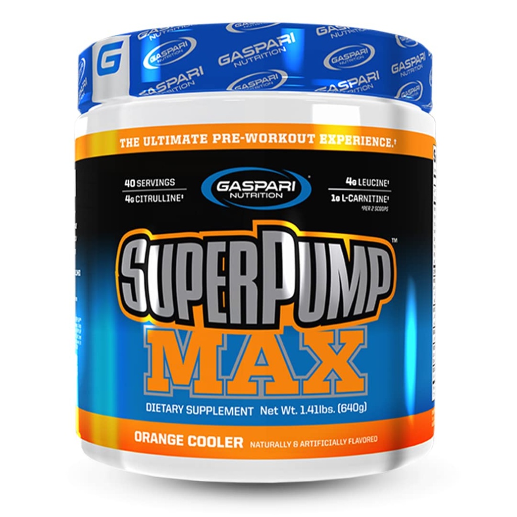 Gaspari Nutrition SuperPump MAX, The Ultimate Pre Workout Powder, Sustain Energy Preworkout, Nitric Oxide Booster, Muscle Growth, Recovery & Replenishes Electrolytes (40 Serving, Orange Cooler)