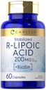 Acide R-Lipoïque de Carlyle 200mg, 60 Capsules, RLA stabilisé avec Biotin, sans OGM, sans gluten