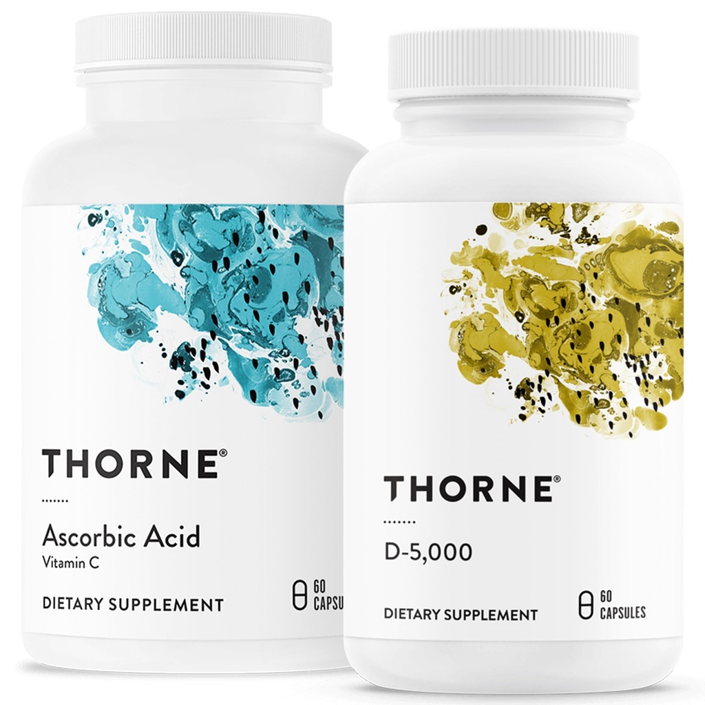 THORNE - Immune & Wellness Support Bundle - Acido Asorbico & Vitamina D-5000 - Antiossidante & Immune Funzione - 60 Serve