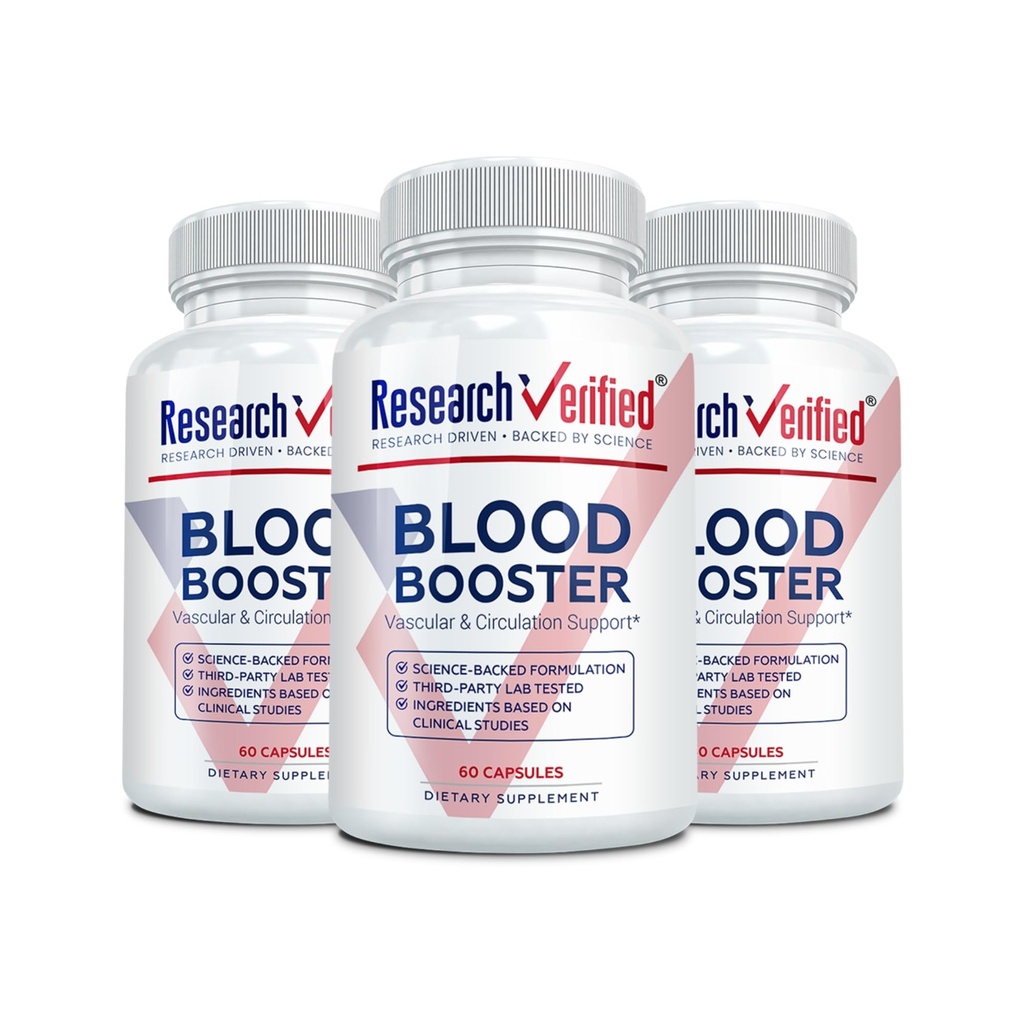 Research Verified Blood Booster - Blood Support - Hawthorn, Magnesium, Celery Seed Powder, BioPerine - 180 Capsules - 3 Month Supply