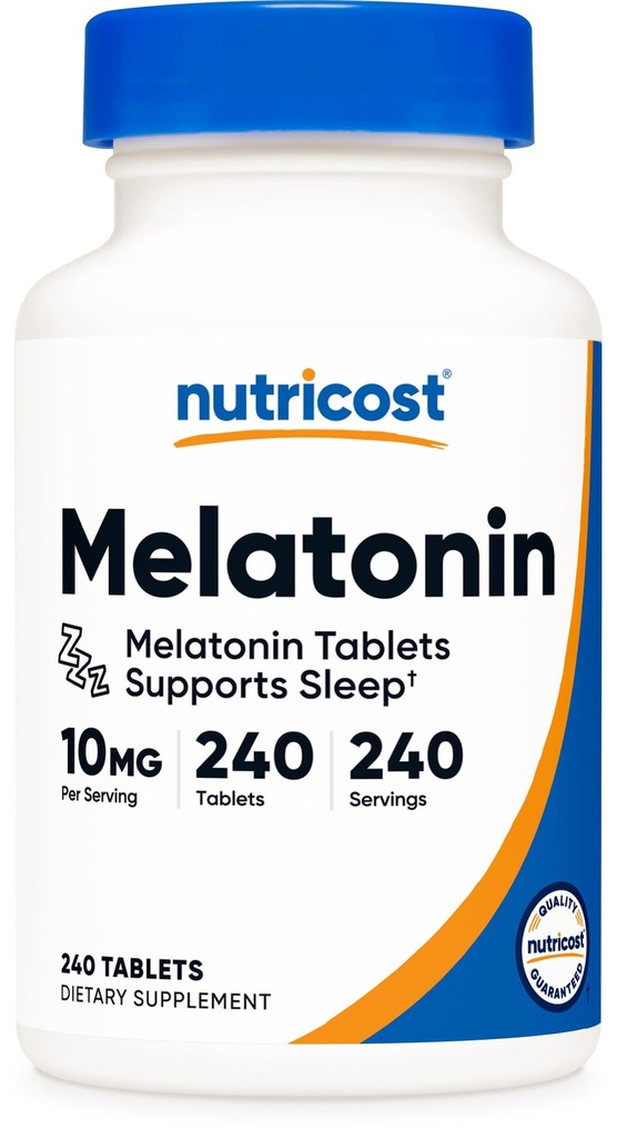 Nutricost Melatonin 10mg, 240 compresse - 10mg per porzione, Non OGM, Senza glutine