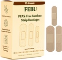 FEBU Eco-Friendly Bamboo Stoff Bandagen | PFAS Freie flexible Stoff Bandagen | Natürliche hypoallergene Bandage für Scrapes, Cuts & First Aid | Vollkompostable, Latexfreie Bandage | 75 Count Strip