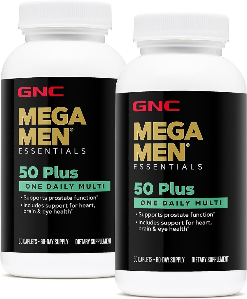 GNC Mega Men 50 Plus One Daily Multivitamin, Twin Pack, 60 Flaschen pro Flasche, unterstützt Herz, Gehirn und Augengesundheit