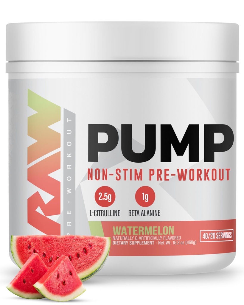 Pompa RAW Stim Free Pre Workout (Watermelon) - Non-Stimolant Pre Workout Supplement Powder Nitric Oxide Booster - Pre Workout Supplements Drink for Durante l'allenamento - 40 Serve