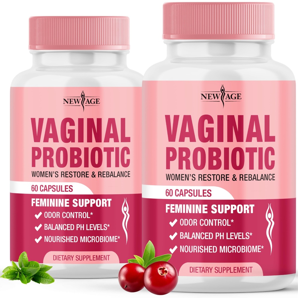 NUOVO AGE Probiotici Vaginali per le donne con prebiotici, estratto di mirtillo, e una miscela di Lactobacillus Probiotic, Supporta bilancia di pH sano, controllo dell'odore, flora vaginale - 120 capsule