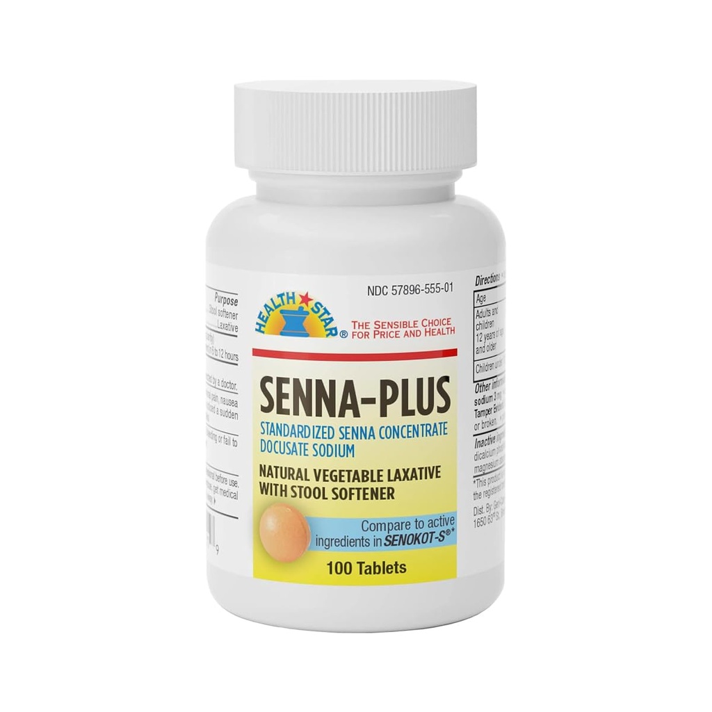 GeriCare Senna Plus Natural Vegetable Laxative with Stool Softener, Docusate Sodium 50mg, Sennosides 8.6mg 100 Count (Pack of 1)