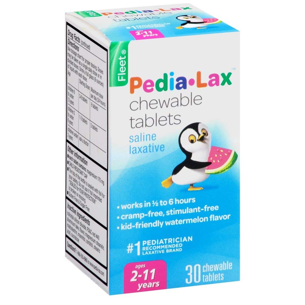 Pedia-Lax Laxative Chewable Tablets for Kids, Ages 2-11, Watermelon Flavor, 30 CT (2 Pack)