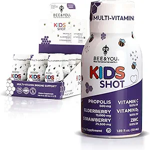 BEE und Sie Kinder Immununterstützungsergänzung, 100% natürliche Propolis, Vitamin C, Elderberry, Raw Honey, Antioxidantien, Alternative zu Gummi, Großer Geschmack, 12 Pack, 1,69 fl. oz Jede