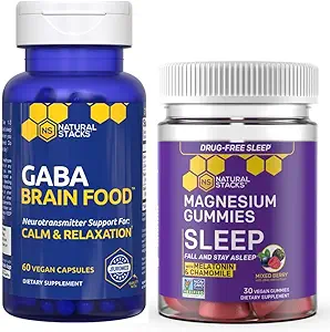 GABAS NATURELS GABA Brain Food + Sleep Magnesium Gummies Bundle - Supports Sommeil et Relaxation* - 90 Pièces Total