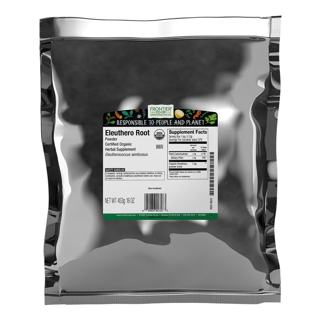 Frontier Co-op Eleuthero Root Powder, Certified Organic, Kosher | 1 lb. Bulk Bag | Eleutherococcus senticosus (Rupr. ex Maxim.) Maxim.