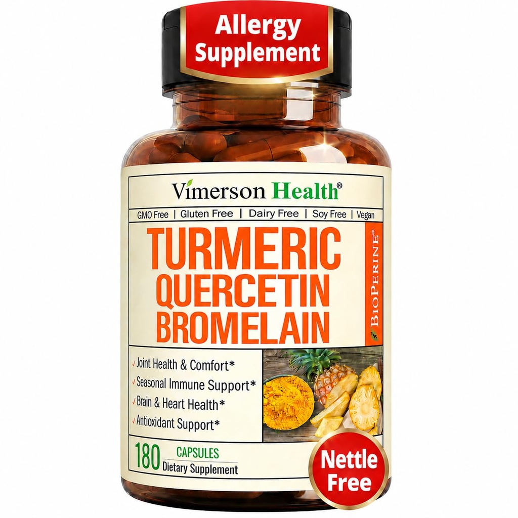 Quercetin mit Bromelain Turmeric Curcumin Supplement – Allergy Relief, Joint & Immune Support – Organic Turmeric Supplement mit Black Pepper (Bioperine) – 180 Quercetin 500mg Kapseln