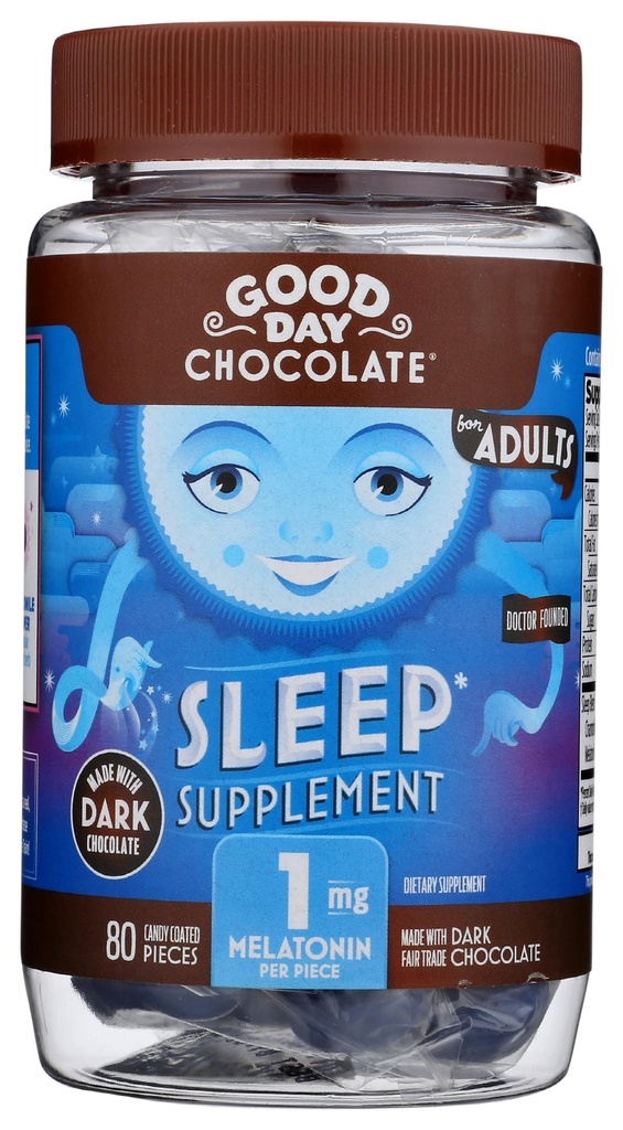 Bonne journée Mélatonine de chocolat noir pour adultes [ 80 Compte ] - Commerce équitable Chocolat de lait noir non OGM avec camomille et mélatonine 1 mg - Mélatonine adulte, supplément d'aide au sommeil naturel pour adultes