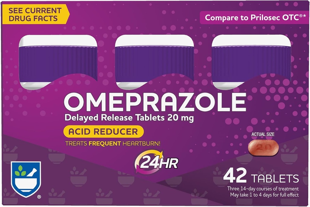 Rite Aid Säure Reducer Omeprazol Delayed Release Tablets - 20 mg, 3 Flaschen, 14 Zählen Sie jeden (42 Count Total), Unflavored, Sodbrennen Relief, Sodbrennenmedizin, Treats Frequent Sodbrennen