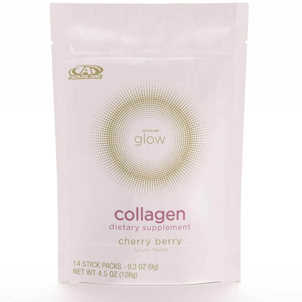 AdvoCare Glow Collagen Dietary Supplement - Marine Collagen Supplement for Nail, Skin & Hair Care - Includes Vitamins C, D & E - 14 Stick Packs