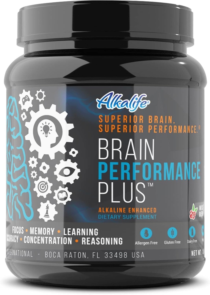 Alkalife Cerveau Performance Plus – Première Alkaline Enhancing Nootropic to Maximize Cognitive Potential, Boost Memory, Focus and Mental Clarity, et Soutenir la santé globale du cerveau – 10oz