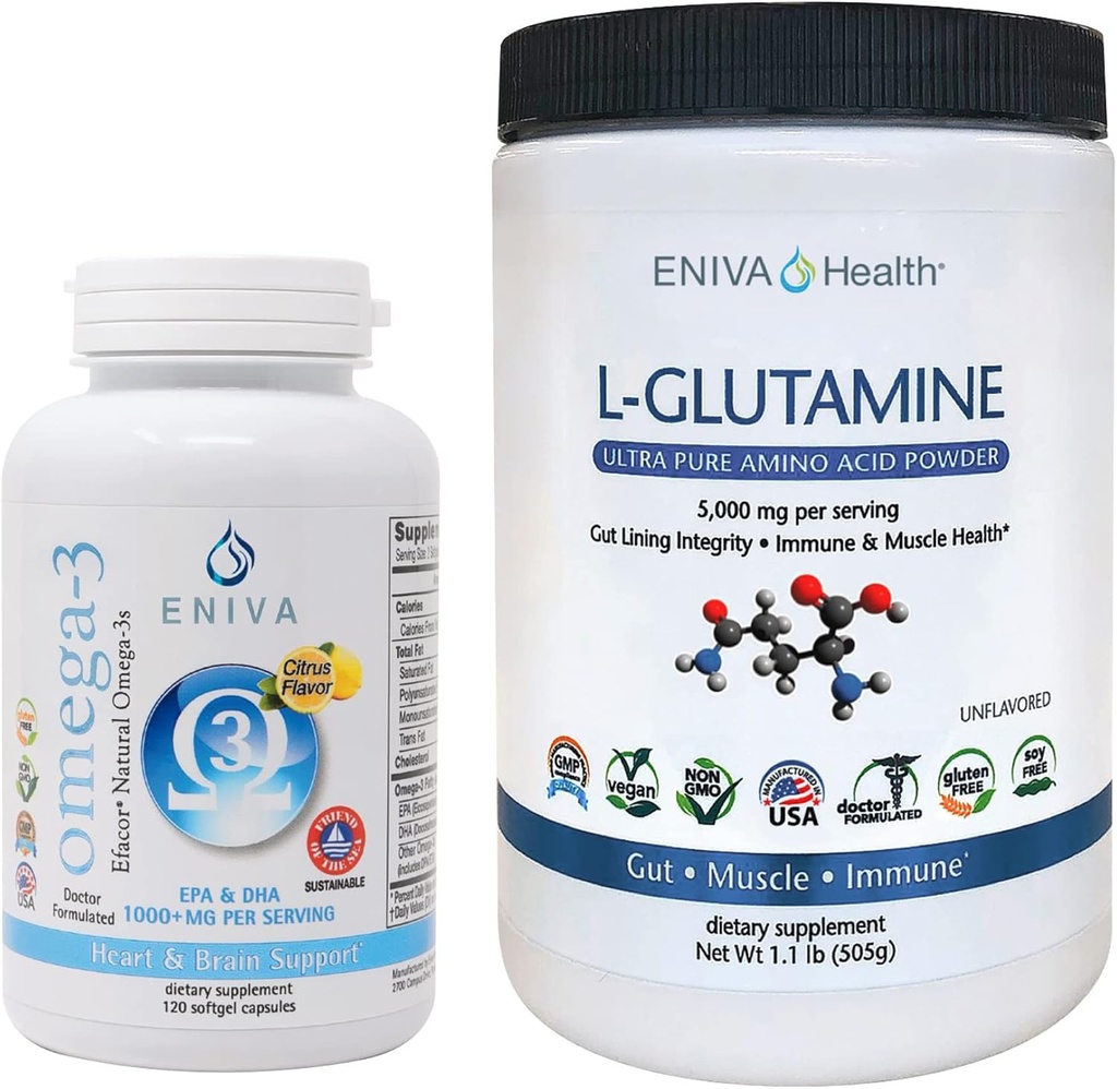 Eniva L-Glutamin Pulver, 1,1-Pound und Omega-3 Fischöl (60 caps)
