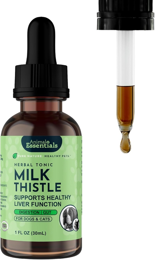 Animal Essentials Chardon de lait pour chiens et chats - Soutien de la santé du foie, extrait à base de plantes, supplément de soins du foie, gouttes liquides organiques - 1 FL Oz