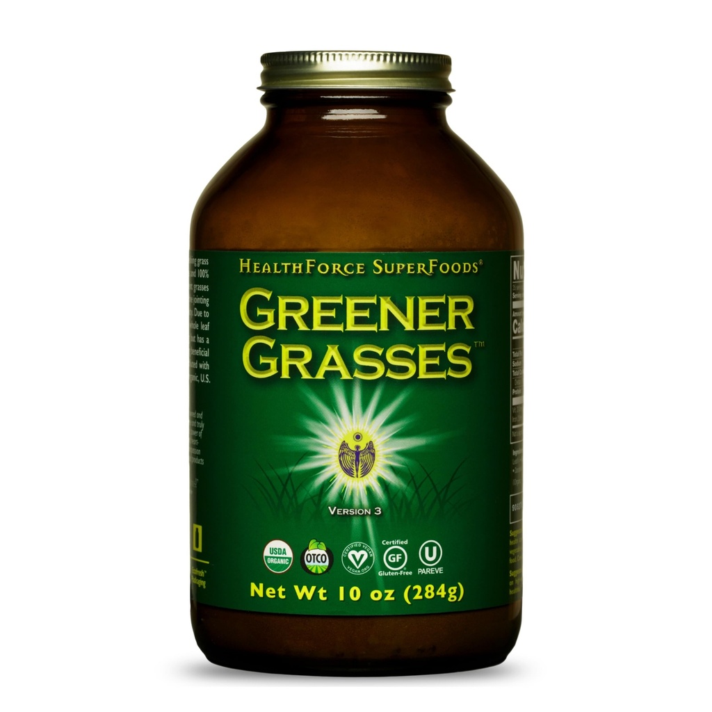 HealthForce SuperFoods Greener Grasses Alkalizer Powder - 10 oz - Vegan Greens Powder, Superfood Complex, Great Source of Fiber, Promotes Healthy Gut - Gluten Free, Organic - 71 Servings