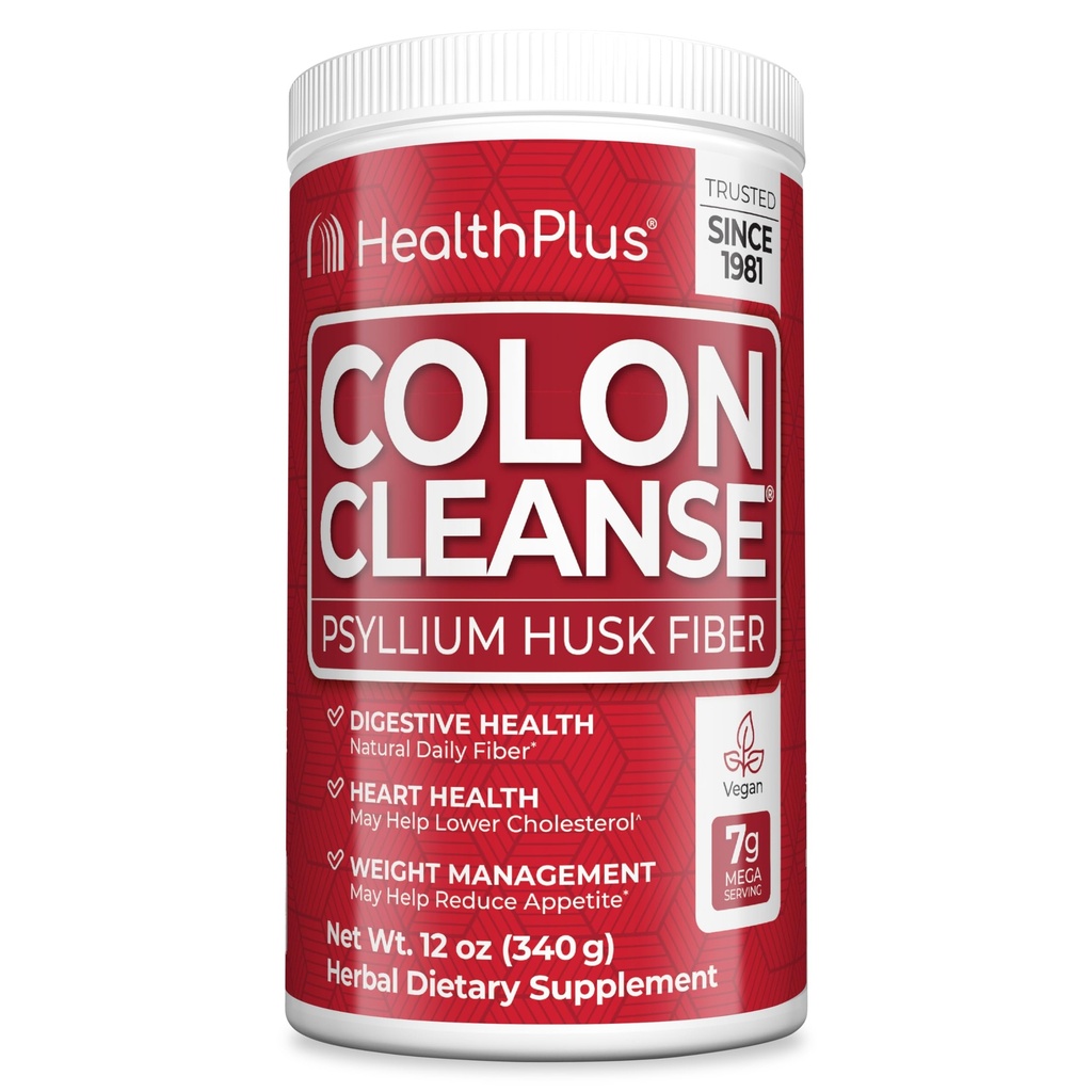 Health Plus Colon Cleanse - Polvere di fibra naturale giornaliera- senza glutine, disintossicazione, cuore sano (12 once, 48 porzioni)