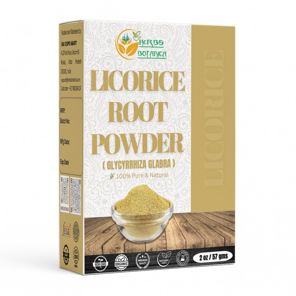Herbs Botanica Licorice Root Powder Natural – Mulethi (Yastimadu) Powder (Glycyrrhiza Glabra) for Skin Care, Herbal Tea, Digestive Support & Wellness – 2 oz
