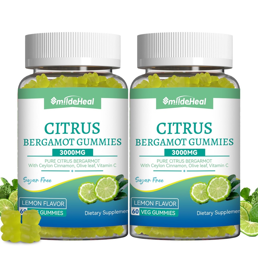 Citrus Bergamot Gummies 3000mg, Bergamot Supplement for High Cholesterol, Cholesterol Lowering Supplement for Heart, Immune System & Anti-Aging, Sugar Free Vegan 120 Gummies