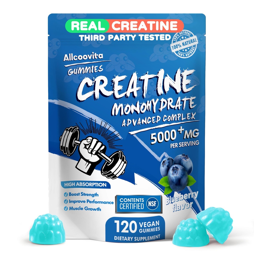 Creatina Monohydrate Gummies Complex per uomini e donne - 120 Gummies Advanced Formula, L-Taurine + Vitamina B12 per la forza muscolare, Muscle Builder, Energy Boost, Pre-Workout Supplement -Blueberry