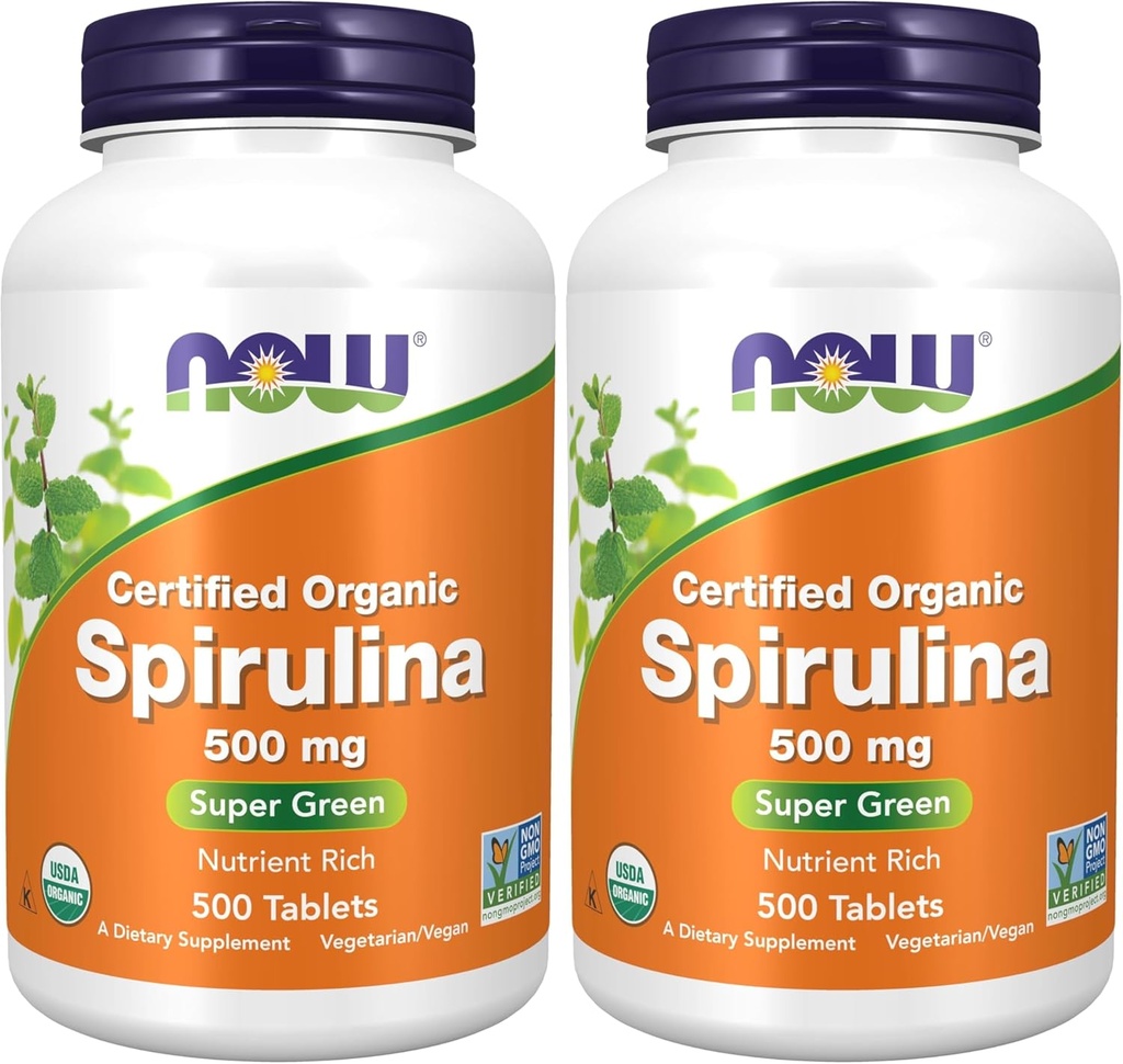 JETZT Ergänzungen, Bio Spirulina 500 mg mit Vitaminen, Mineralien und GLA (Gamma-Linolensäure), 500 Tabletten (Pack von 2)