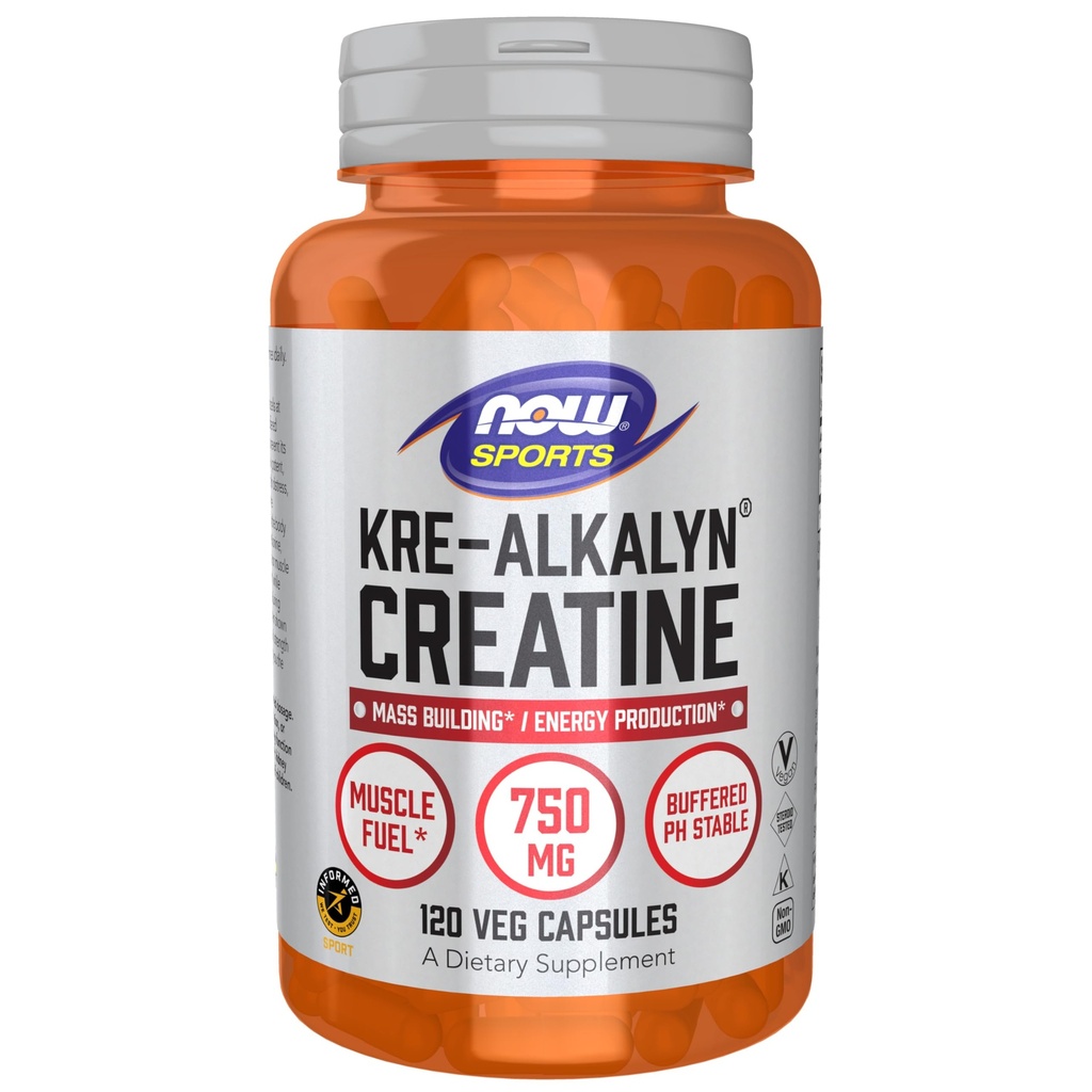 NOW Foods Nutrizione sportiva, Kre-Alkalyn Creatine 750 mg, Mass Building*/Energy Production*, 120 capsule di Veg