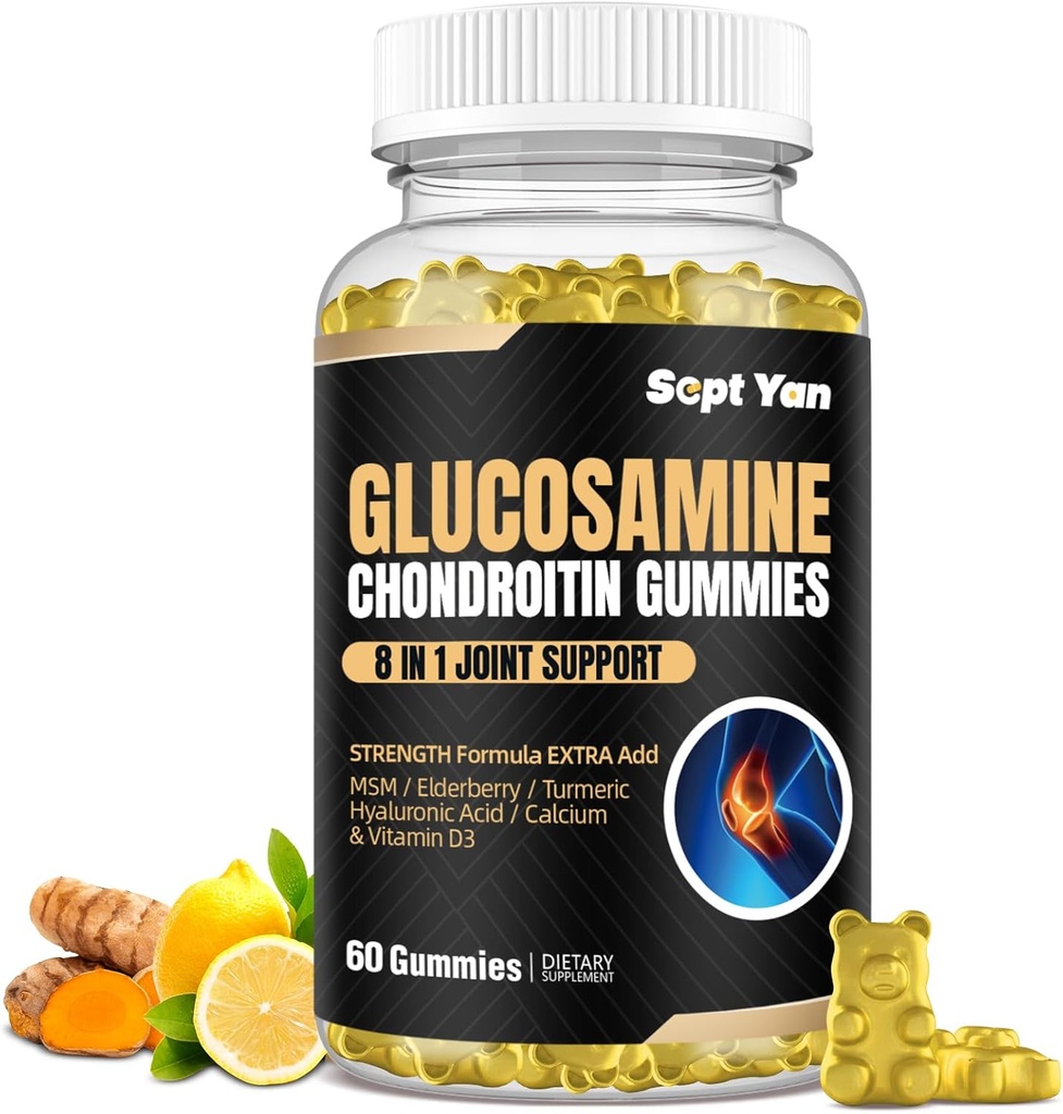 Glucosamin Chondroitin Gummie - 60 Joint Support Supplements - 1500mg Extra Strength with MSM, Elderberry, Turmeric - Cartilage & Immune Unterstützung für Erwachsene, Männer & Frauen Vegan - Einfach zu schwalben
