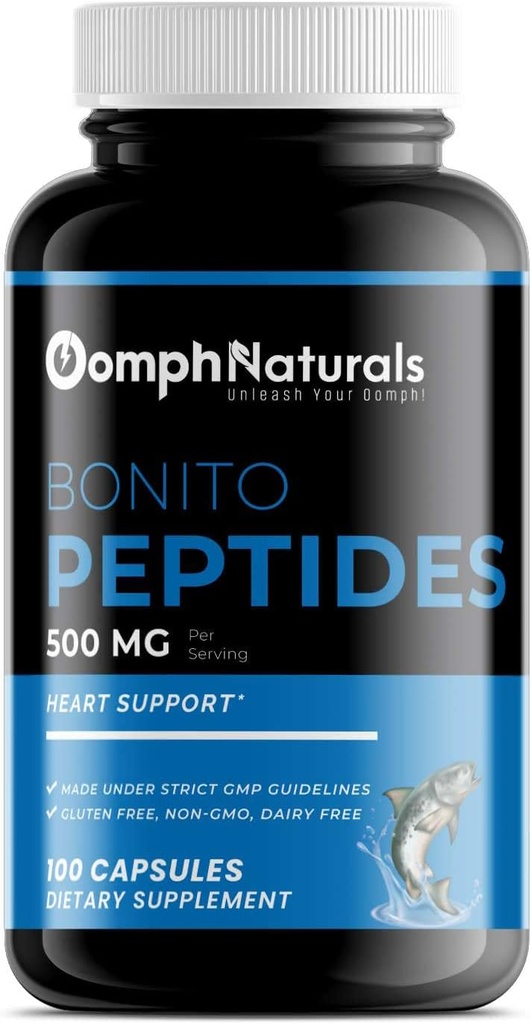Bonito Peptide, 500mg Bonito Fischextrakt, 100 Kapseln 100 Tage Versorgung, Non-GMO, Glutenfrei, Ergänzung für Herzgesundheit