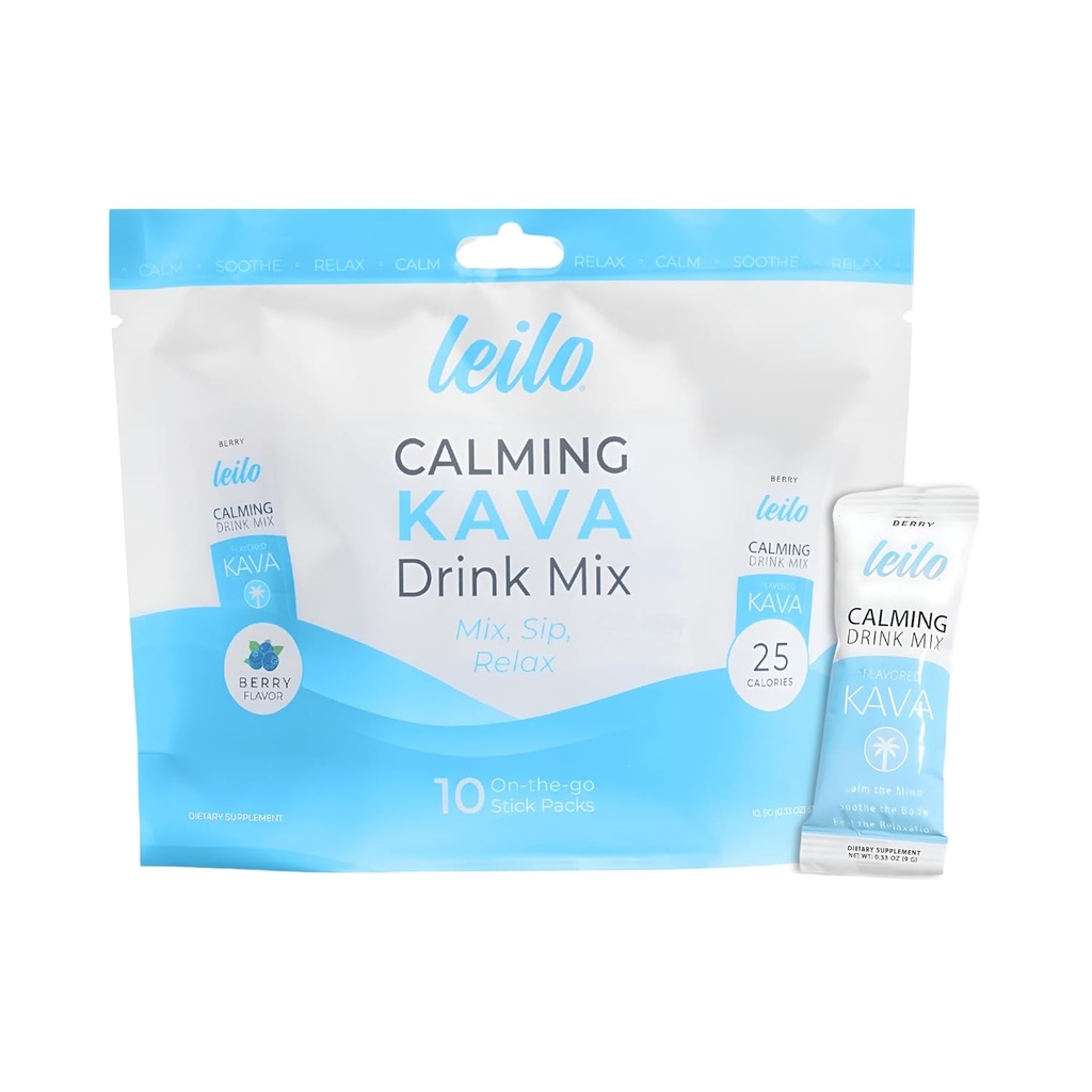 LEILO Calmant Kava Drink Mix , Poudre aromatisée pour soutenir la relaxation , Non-alcoholique/Adaptogène Mocktail Mix , (10 Ct./Servings)