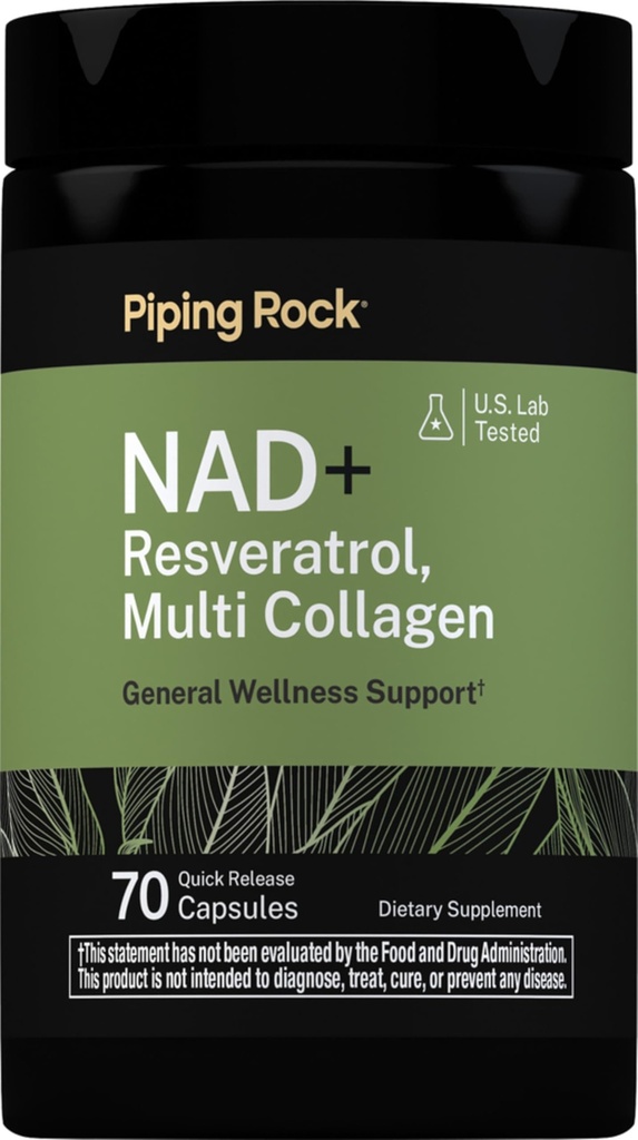 Piping Rock NAD Resveratrol Supplement | Plus Collagen | 70 Capsules